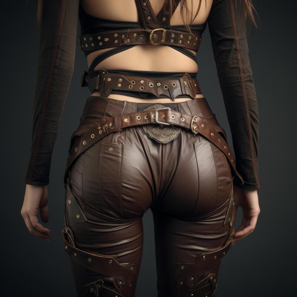 Steampunk fashion with leather belts and buckles photo