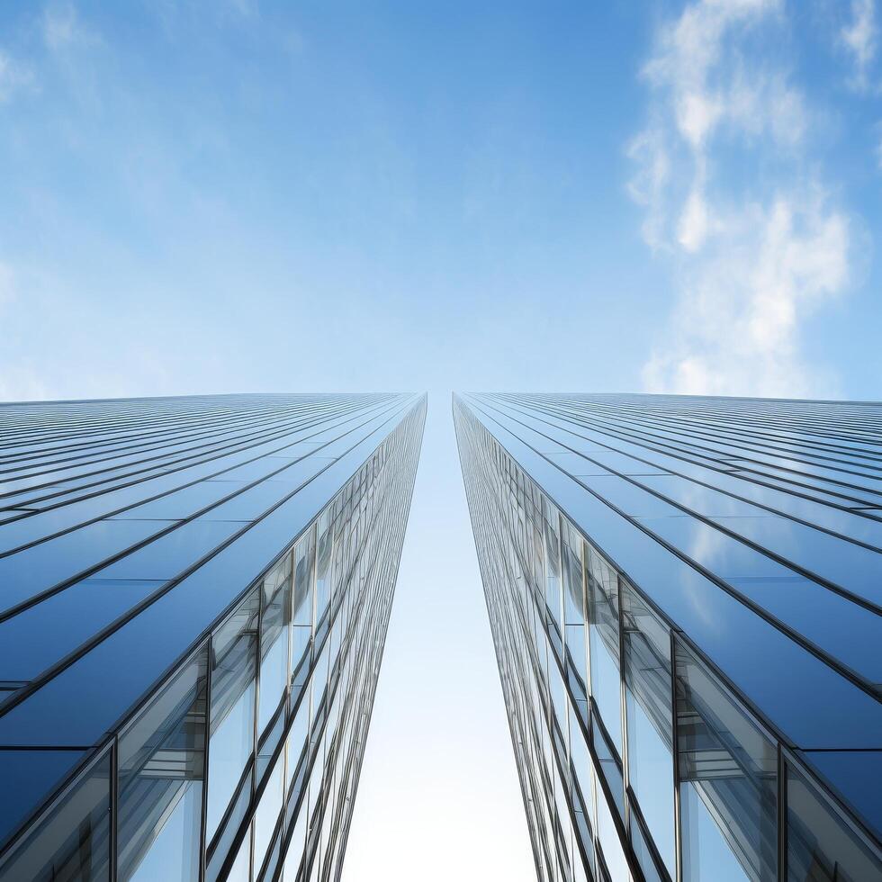 Symmetrical modern architecture against blue sky photo