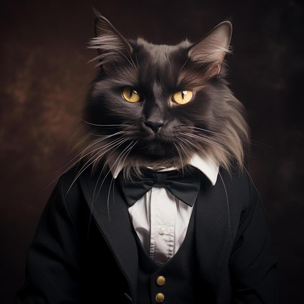 Elegant black cat in a tuxedo photo