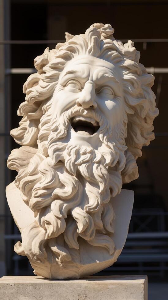 Dramatic stone sculpture of a screaming face photo