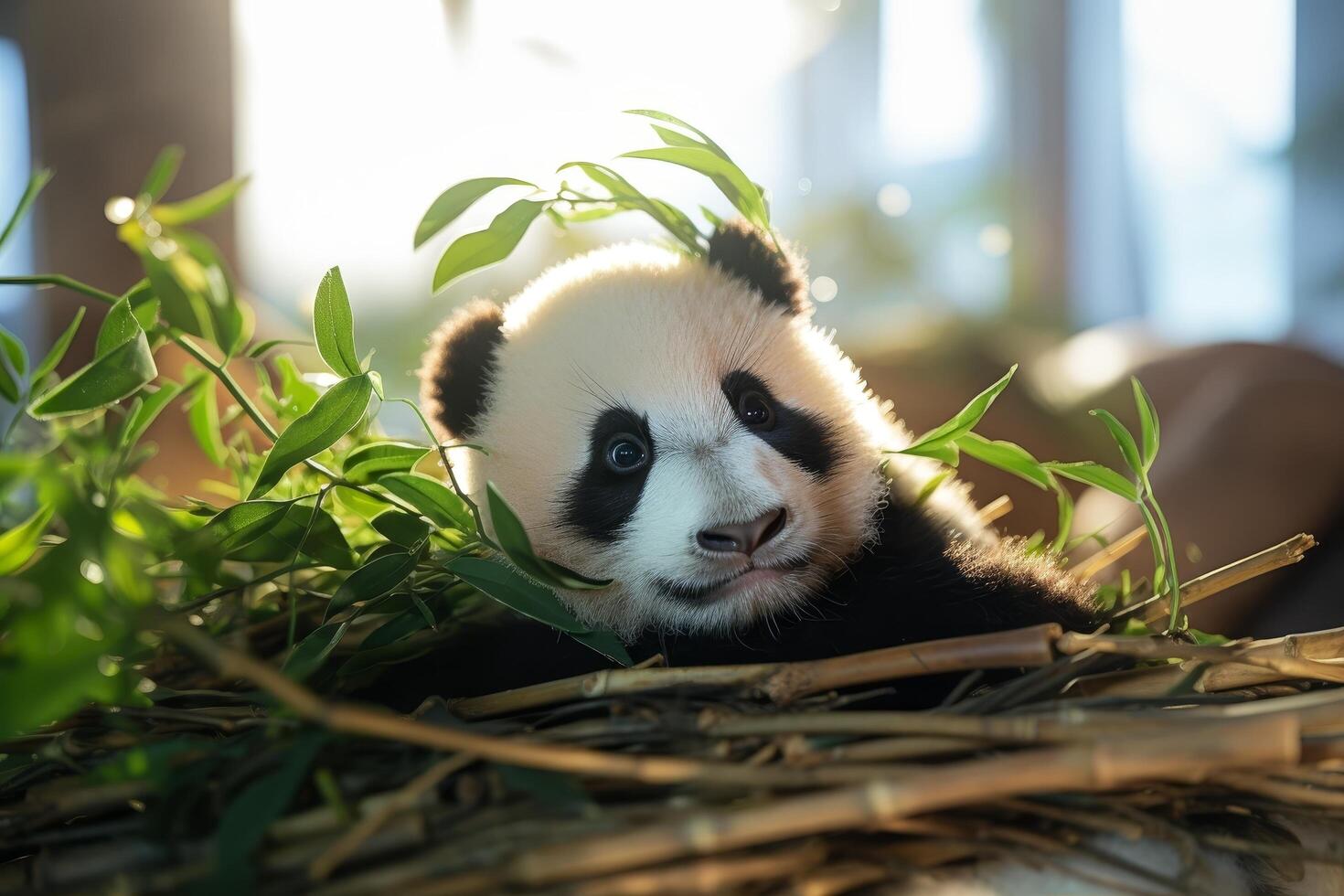 Cute panda bear in natural habitat photo