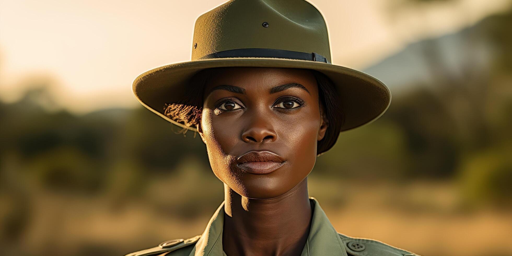 Confident woman explorer in safari outfit photo