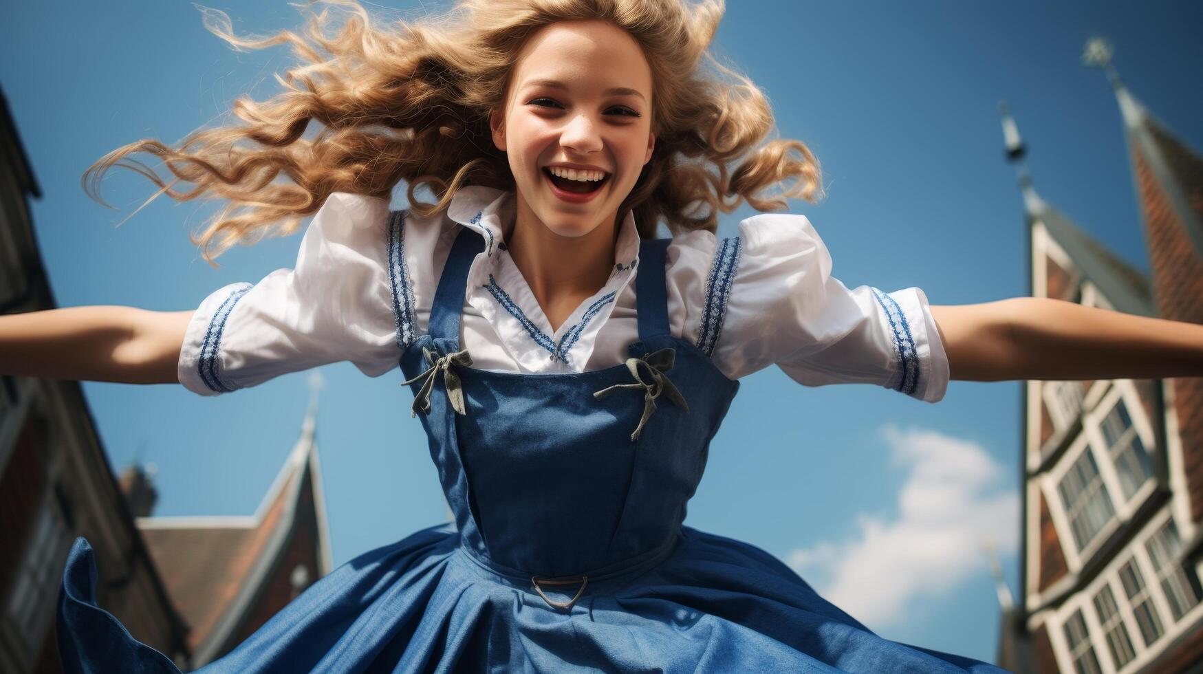 smiling woman in traditional dirndl dress photo