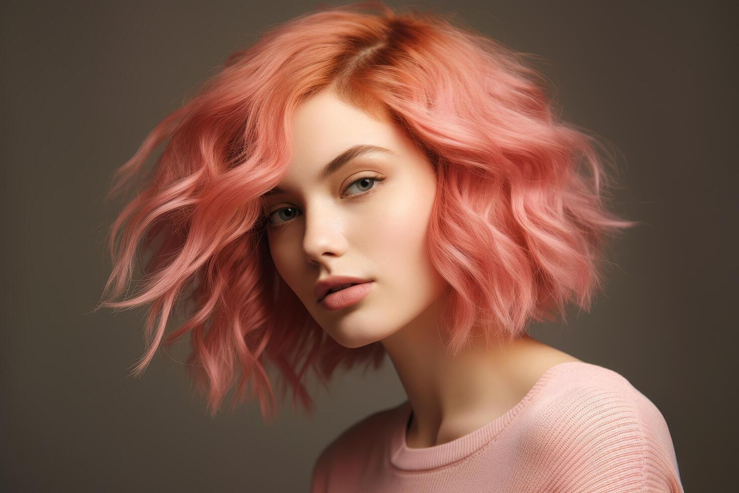 Stylish woman with vibrant pink hair photo