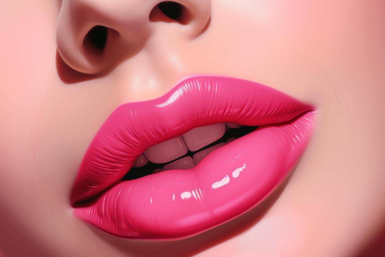 Vibrant pink lips close up photo