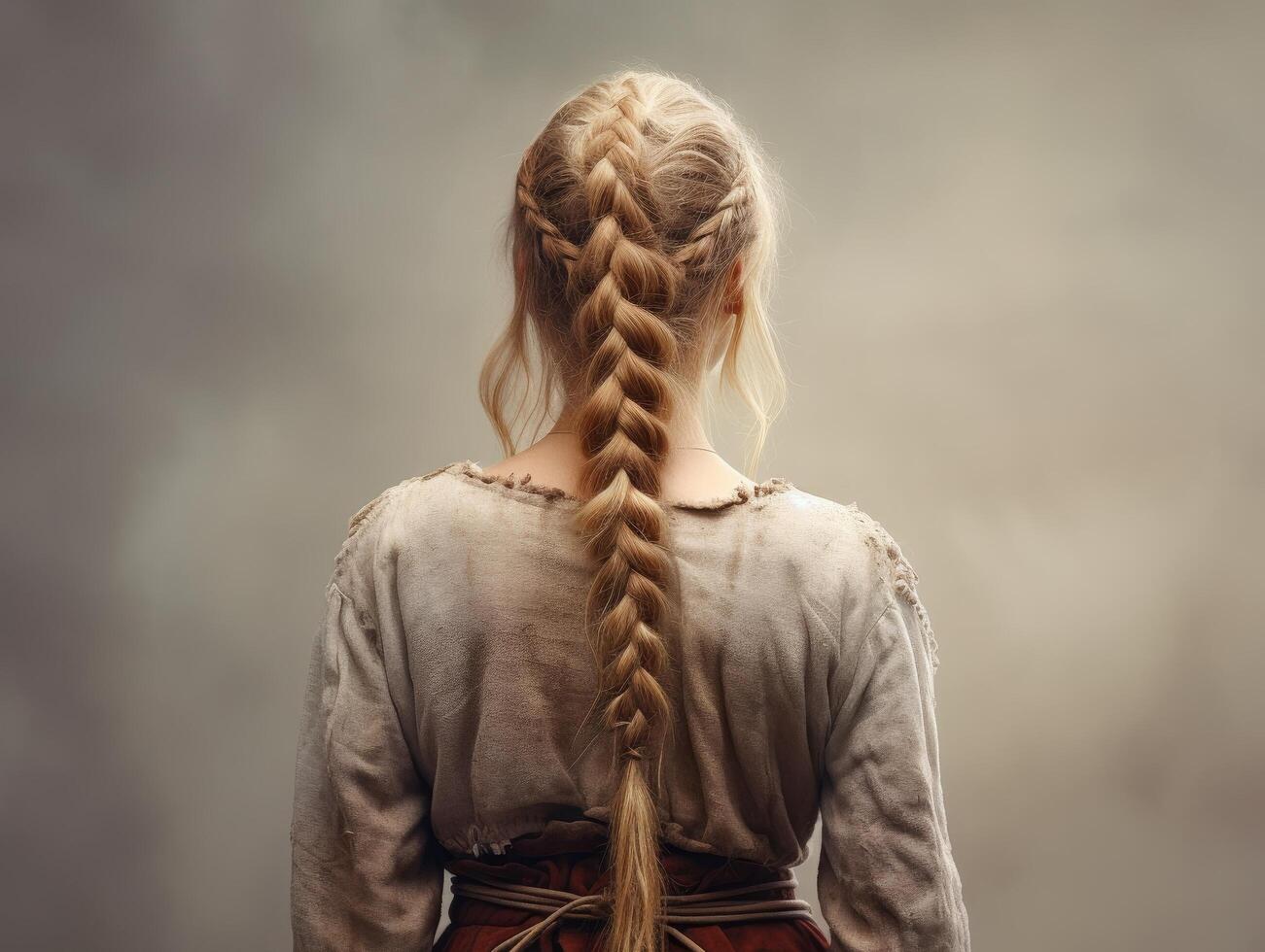 Braided hairstyle on a womans back photo