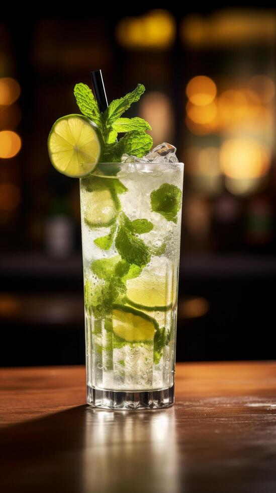 refreshing summer cocktail with lime and mint photo