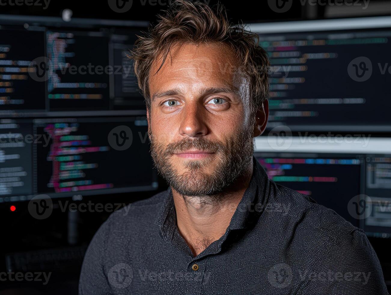 Portrait of a software developer working late at night photo