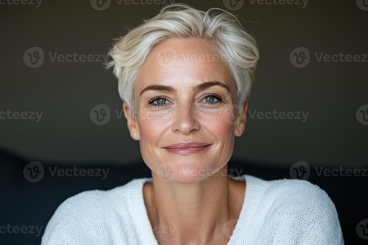 Portrait of a smiling woman with short, gray hair photo