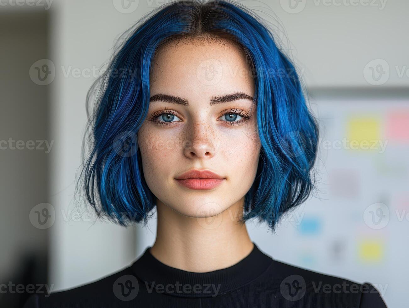 Portrait of a young woman with blue hair photo