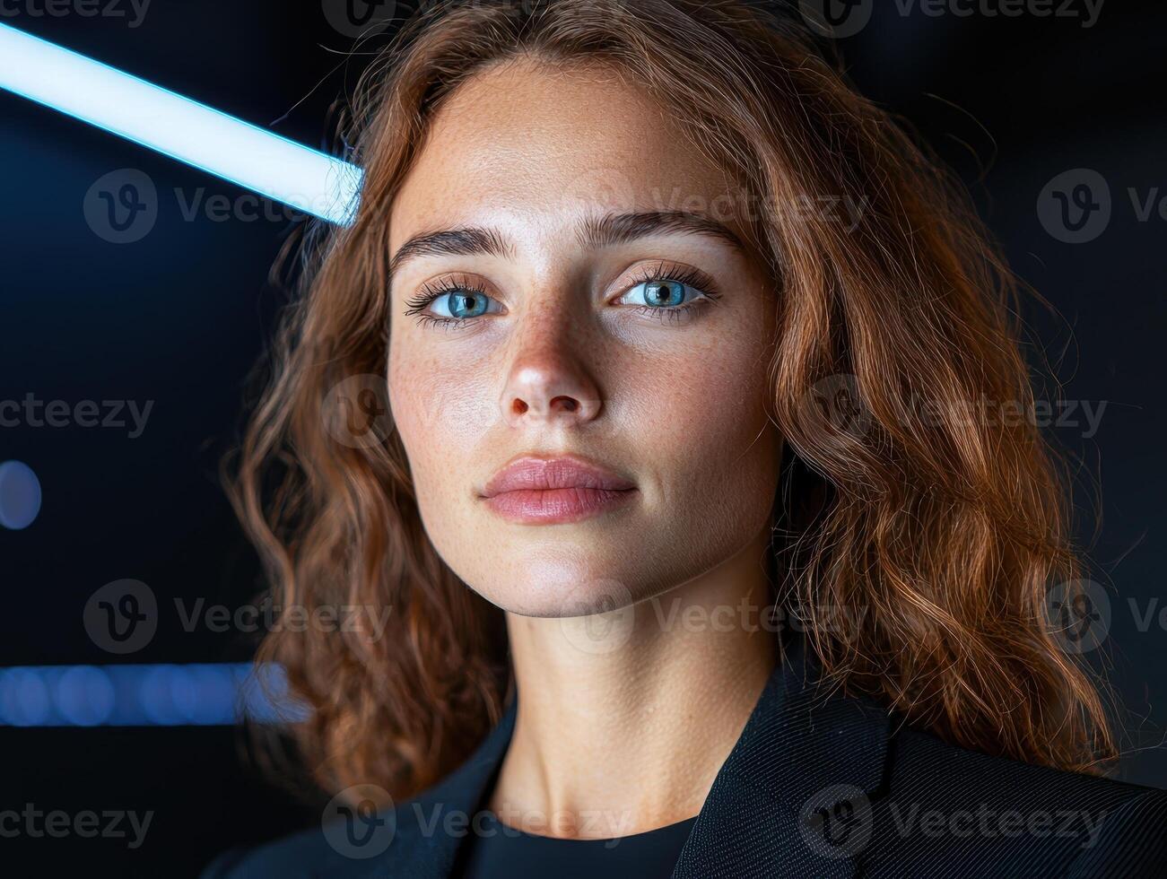 Portrait of a young woman with blue eyes and red hair photo