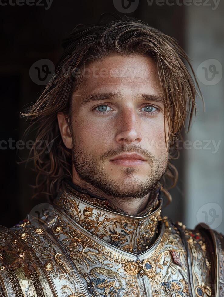 Portrait of a handsome man in medieval armor photo