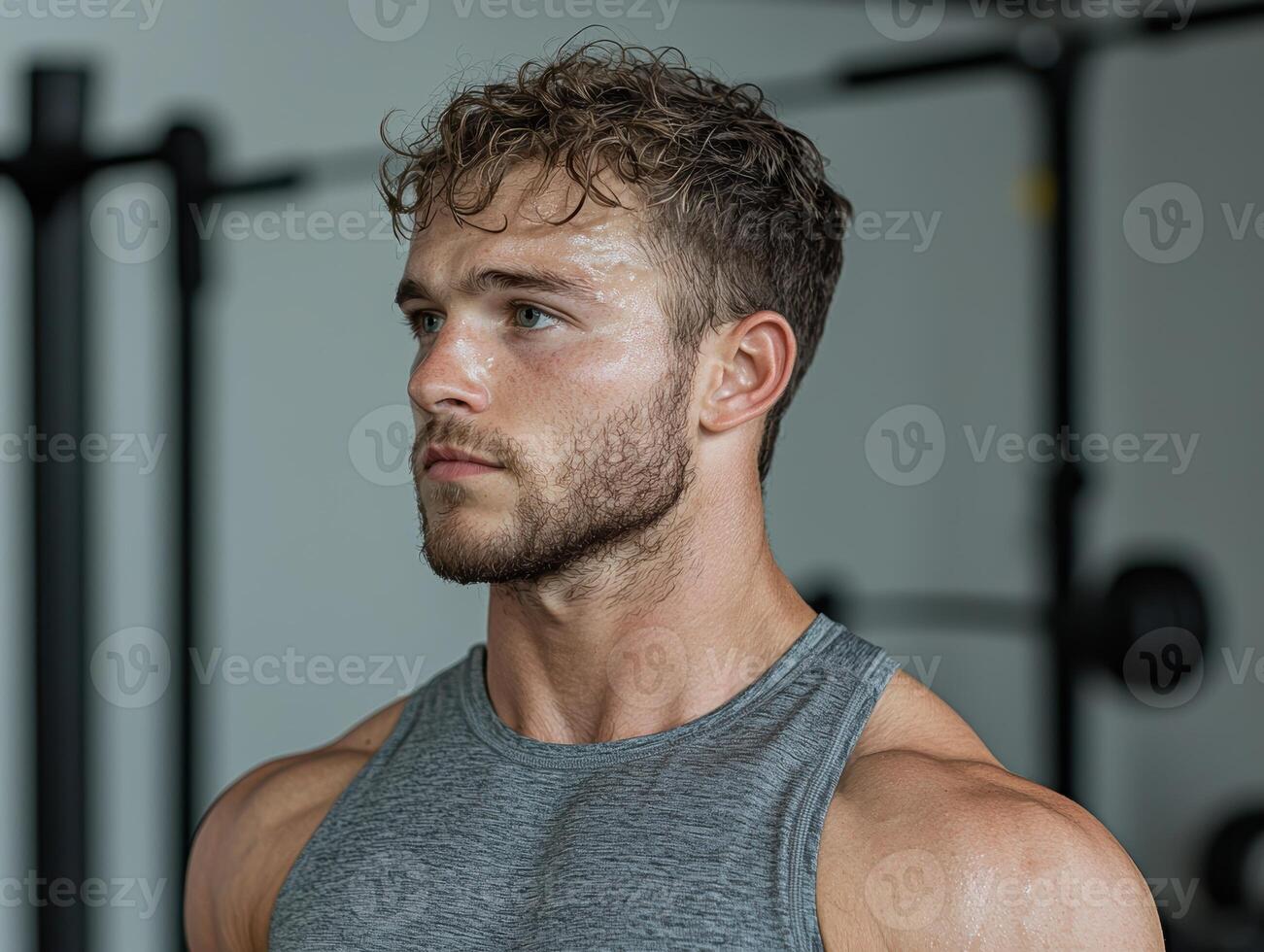 Portrait of a muscular man in a gym photo