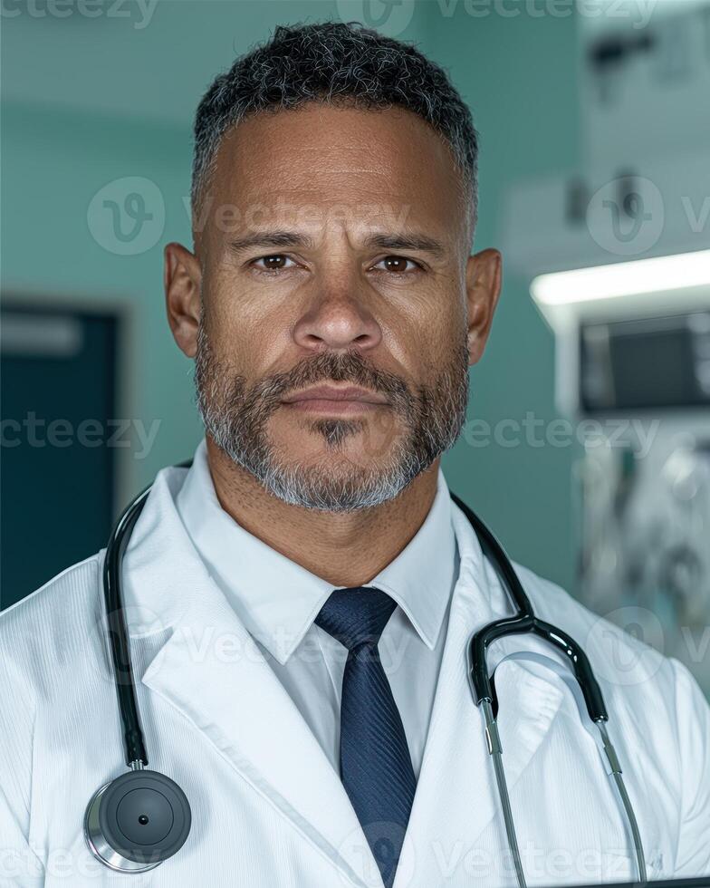 Portrait of a serious doctor in a hospital photo