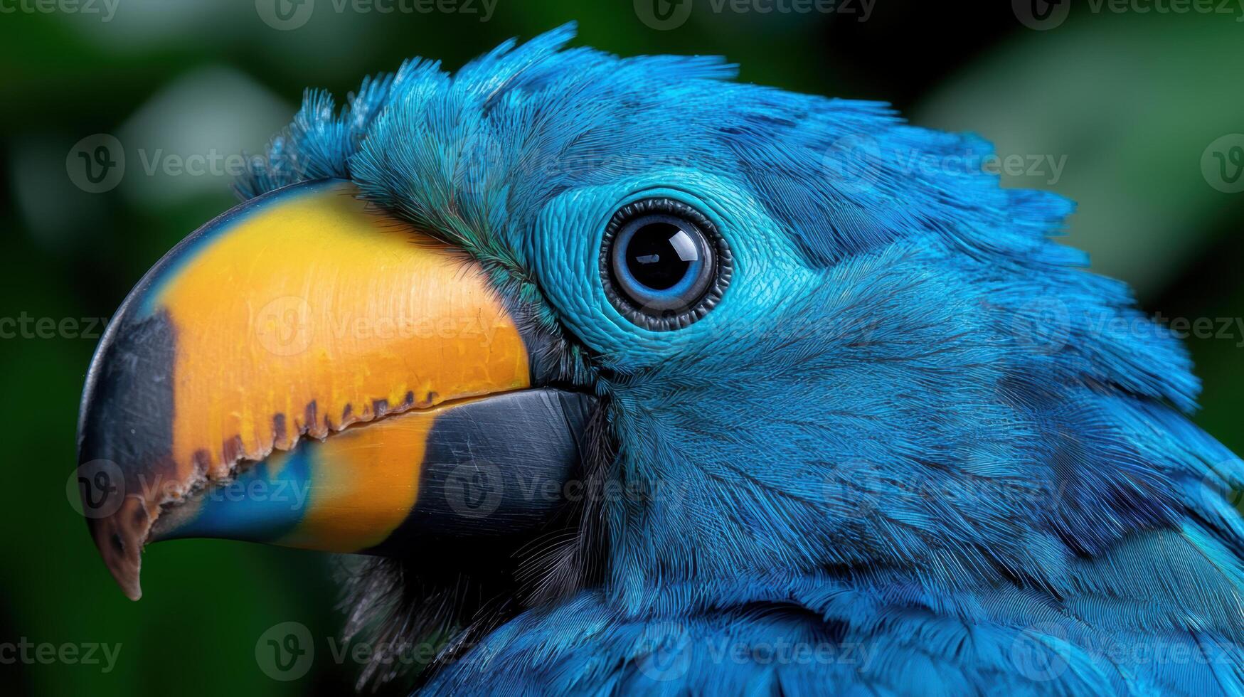 Close up of a vibrant blue toucan with a large, colorful beak photo