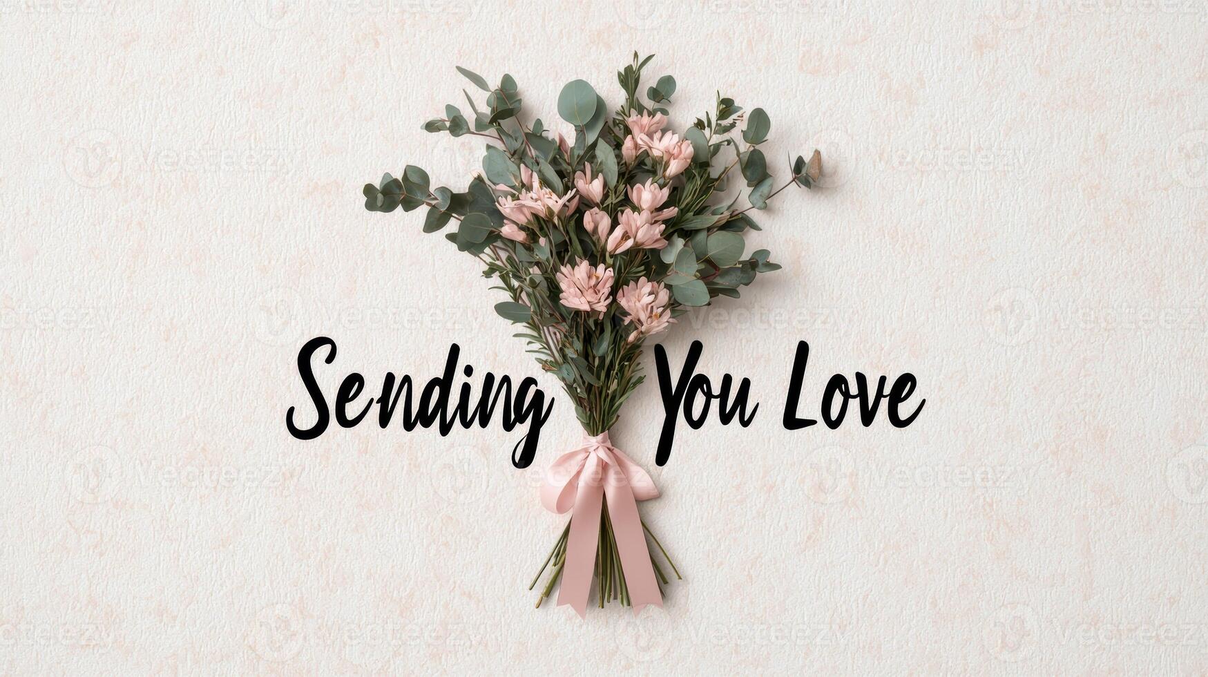 Sending love bouquet of pink flowers and eucalyptus photo