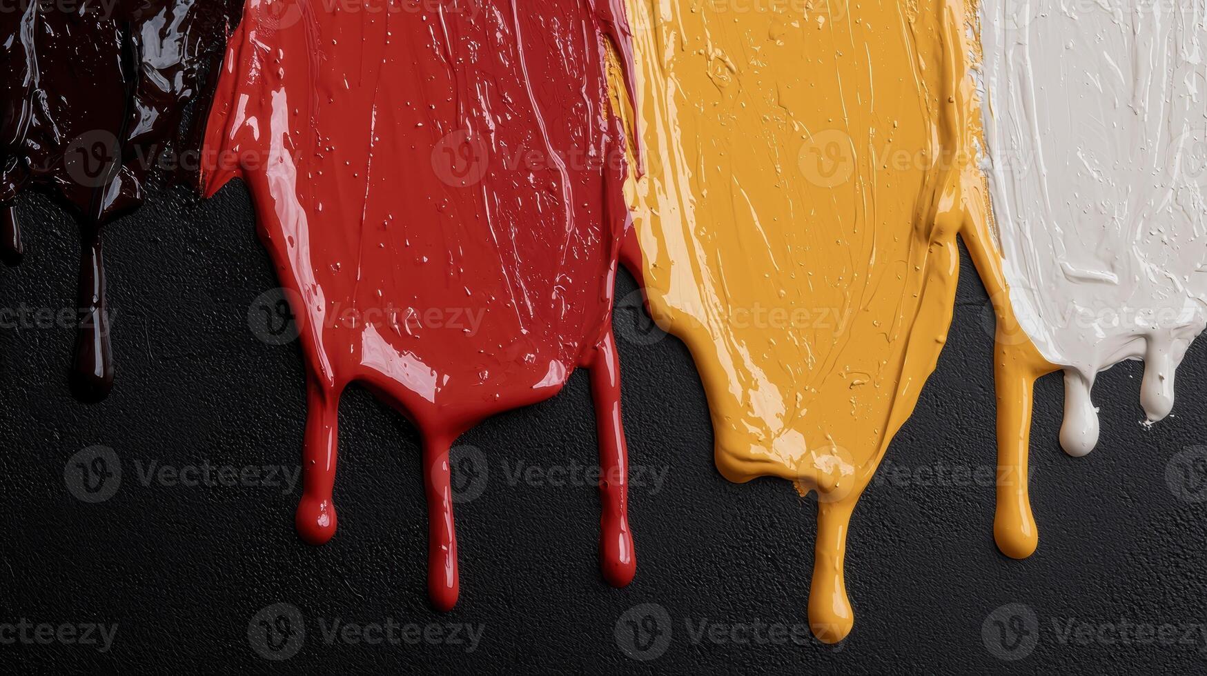 CMYK paint colors dripping on black background photo