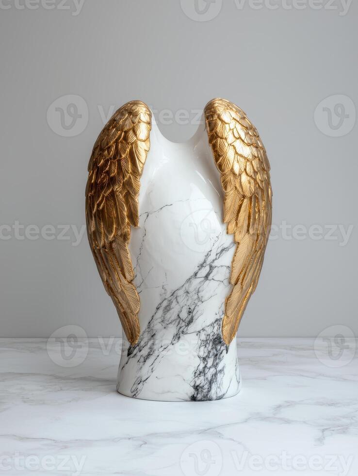 Gold angel wings marble vase photo