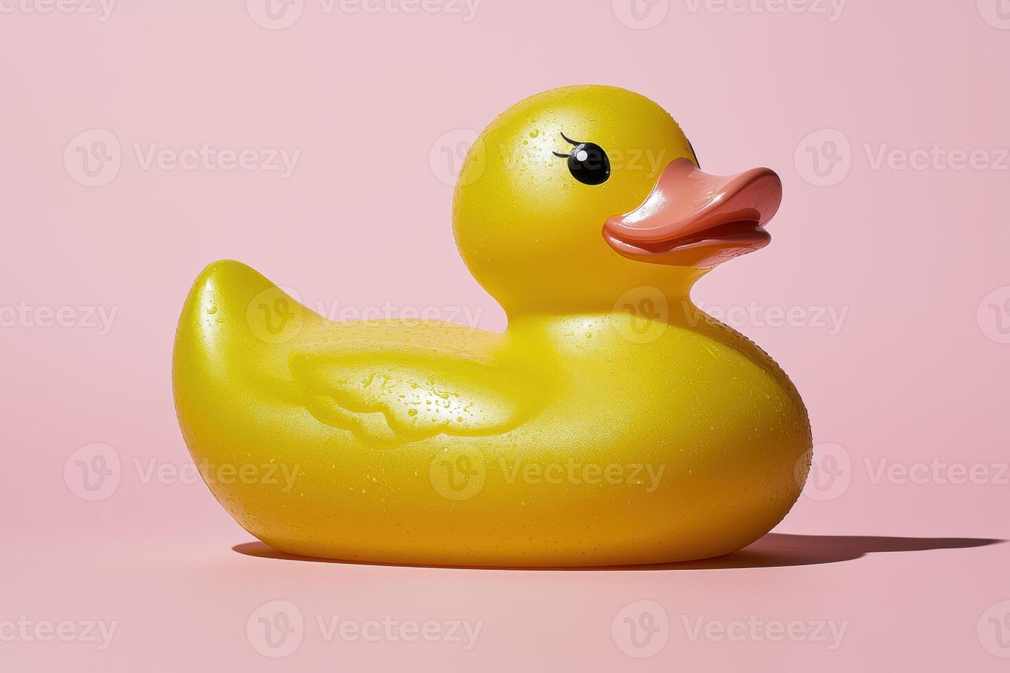 Yellow rubber ducky on pink background photo