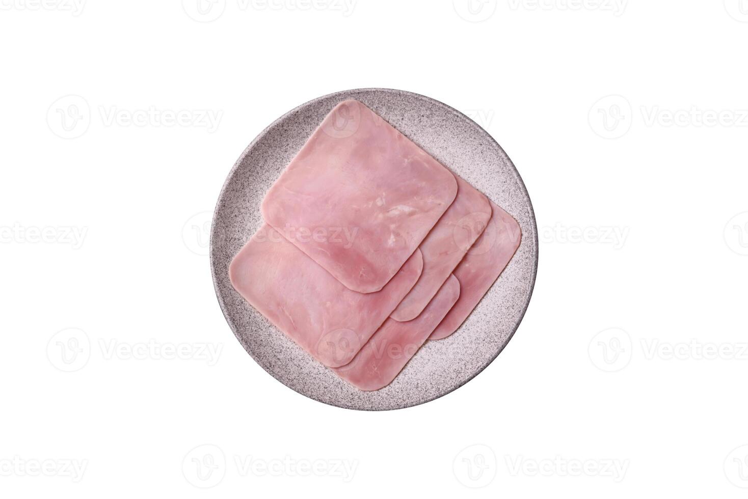 Ham cut into square slices for making delicious nutritious sandwiches photo
