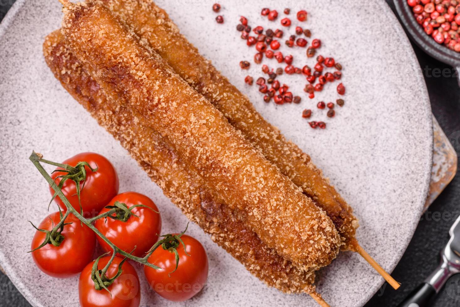 Lula kebab meat fried on a fire in breading with salt, spices and herbs photo