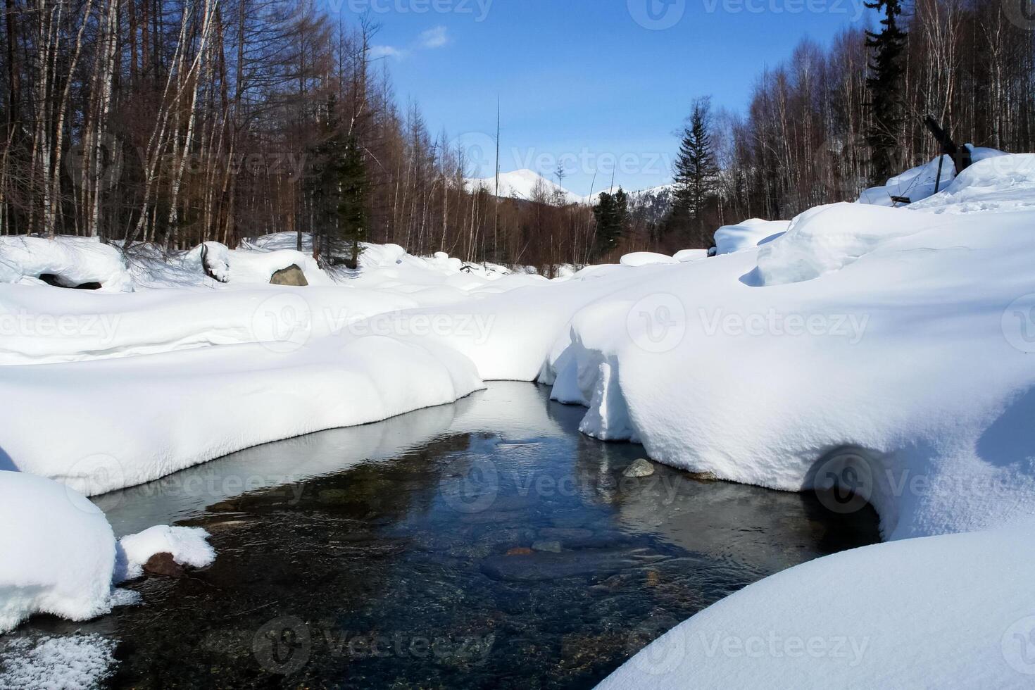 section of the river free of snow and ice. The nature of baikal. photo