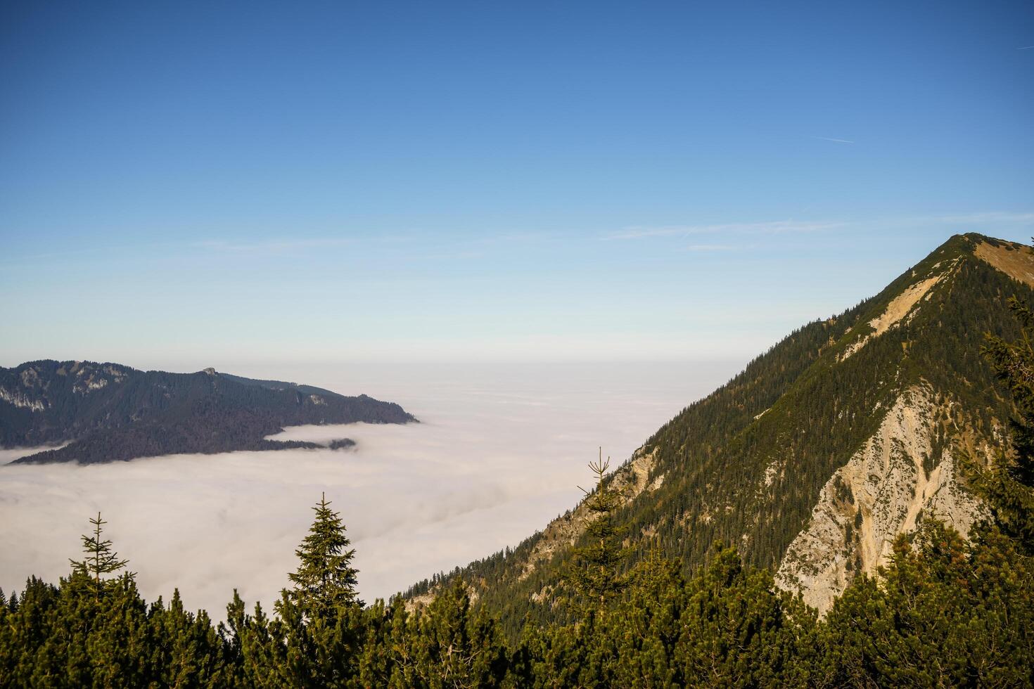 Fall scenery with fog in the German Alps around Garmisch-Partenkirchen, Bavaria photo