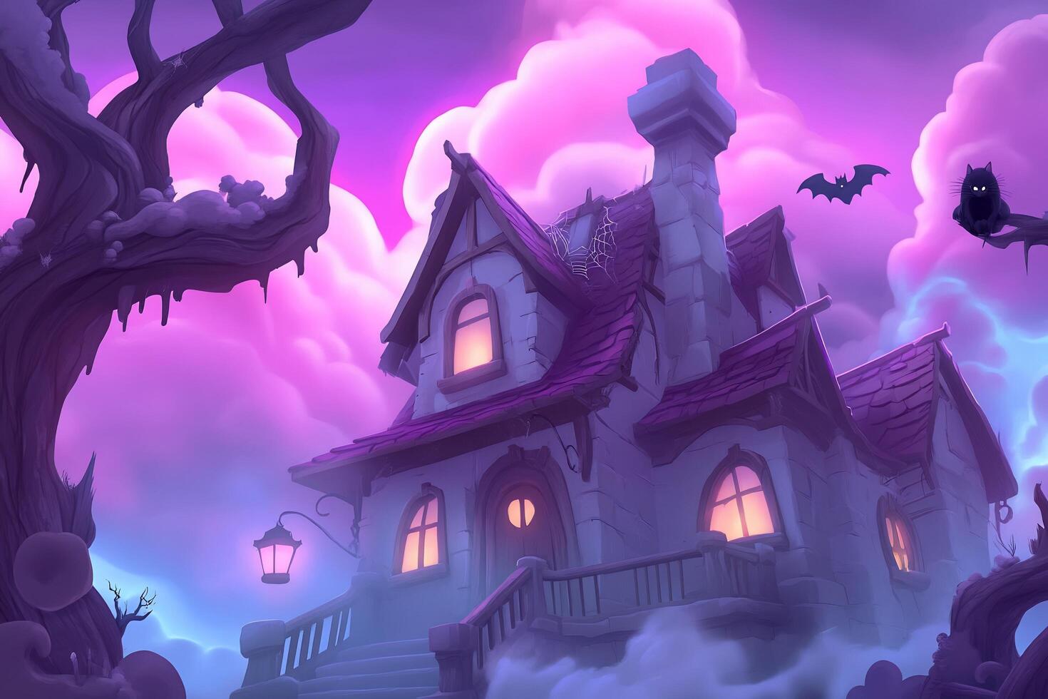 Halloween house with bats and bats flying around it photo