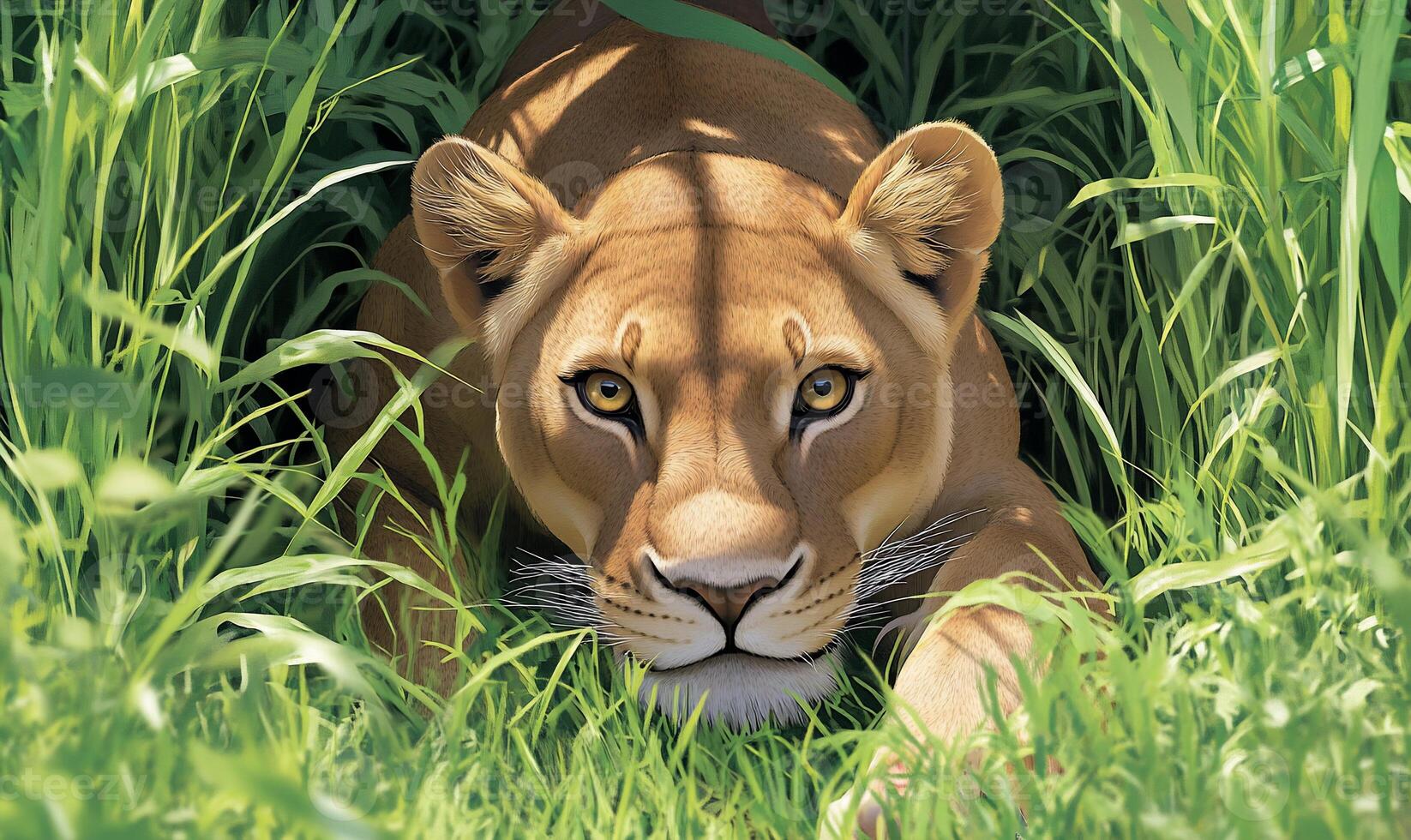 Lioness in the grass wallpaper photo
