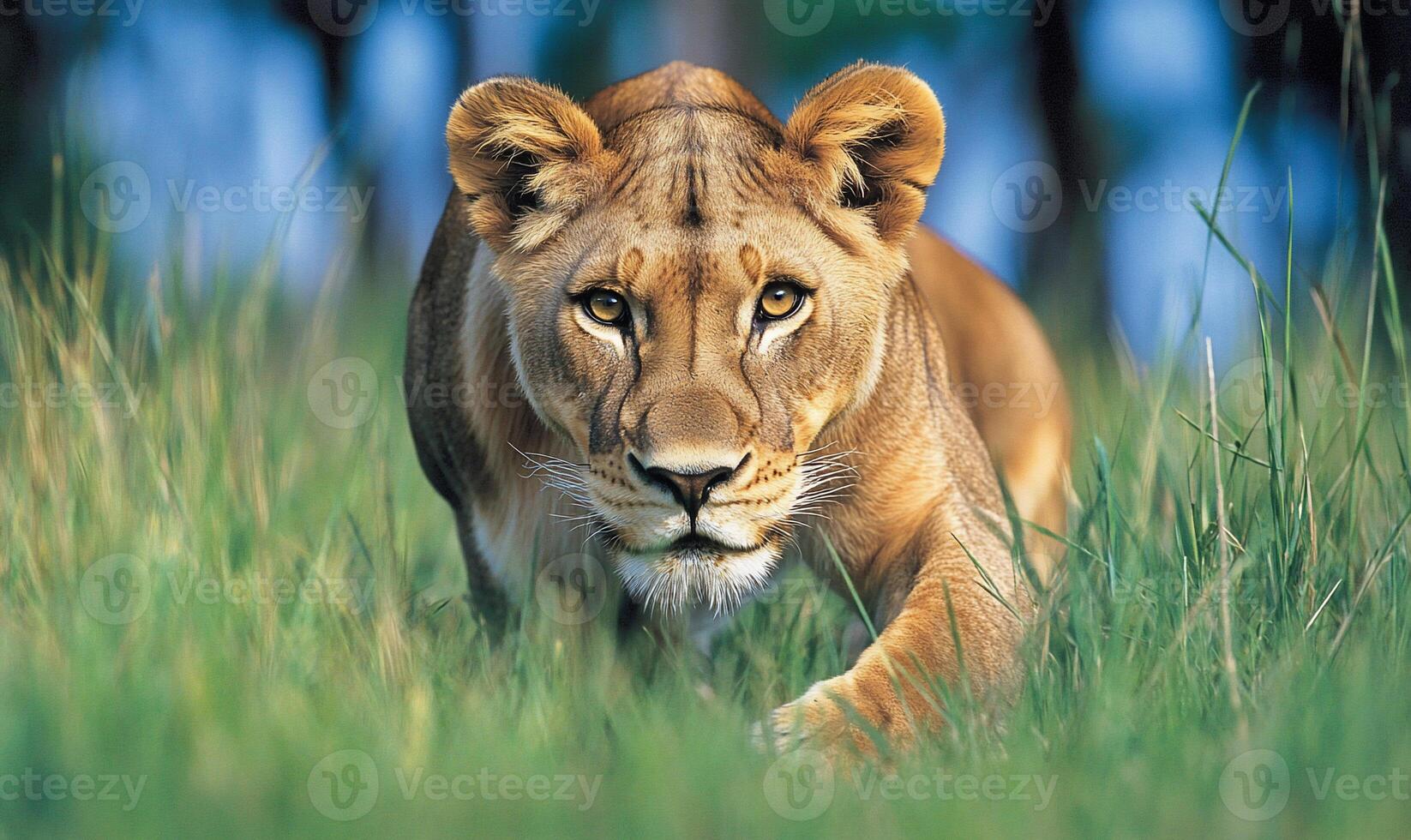 Lioness walking in the grass photo