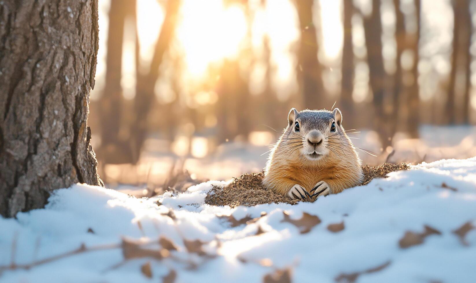A ground squirrel is sitting in the snow photo