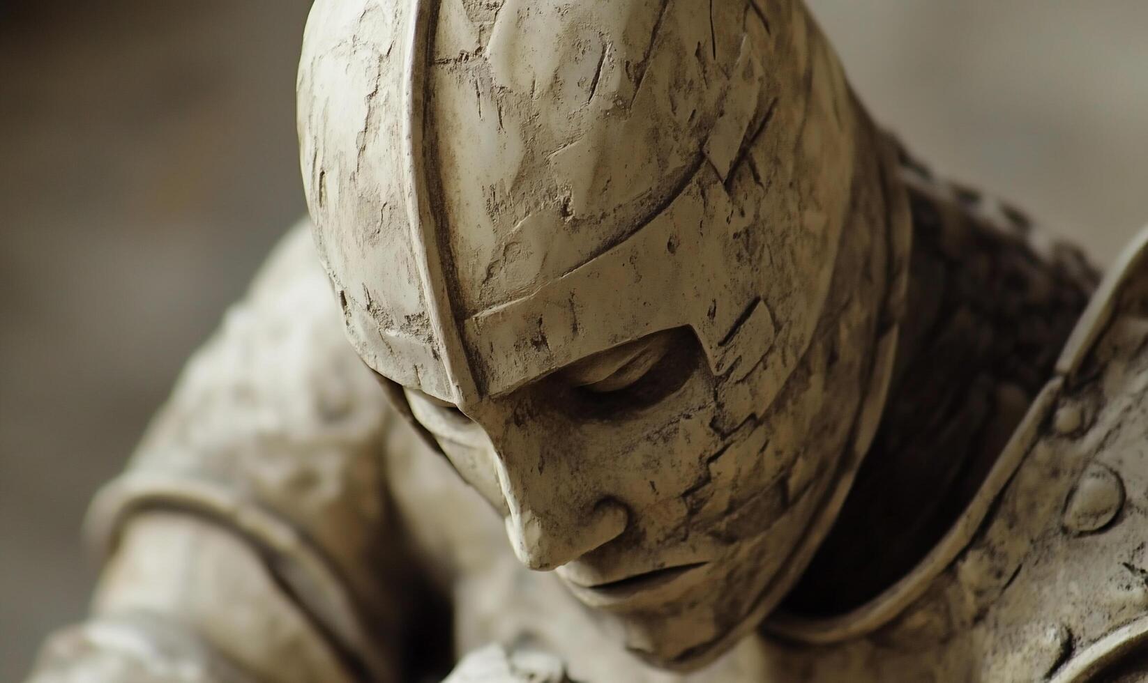 A statue of a knight with a helmet on photo