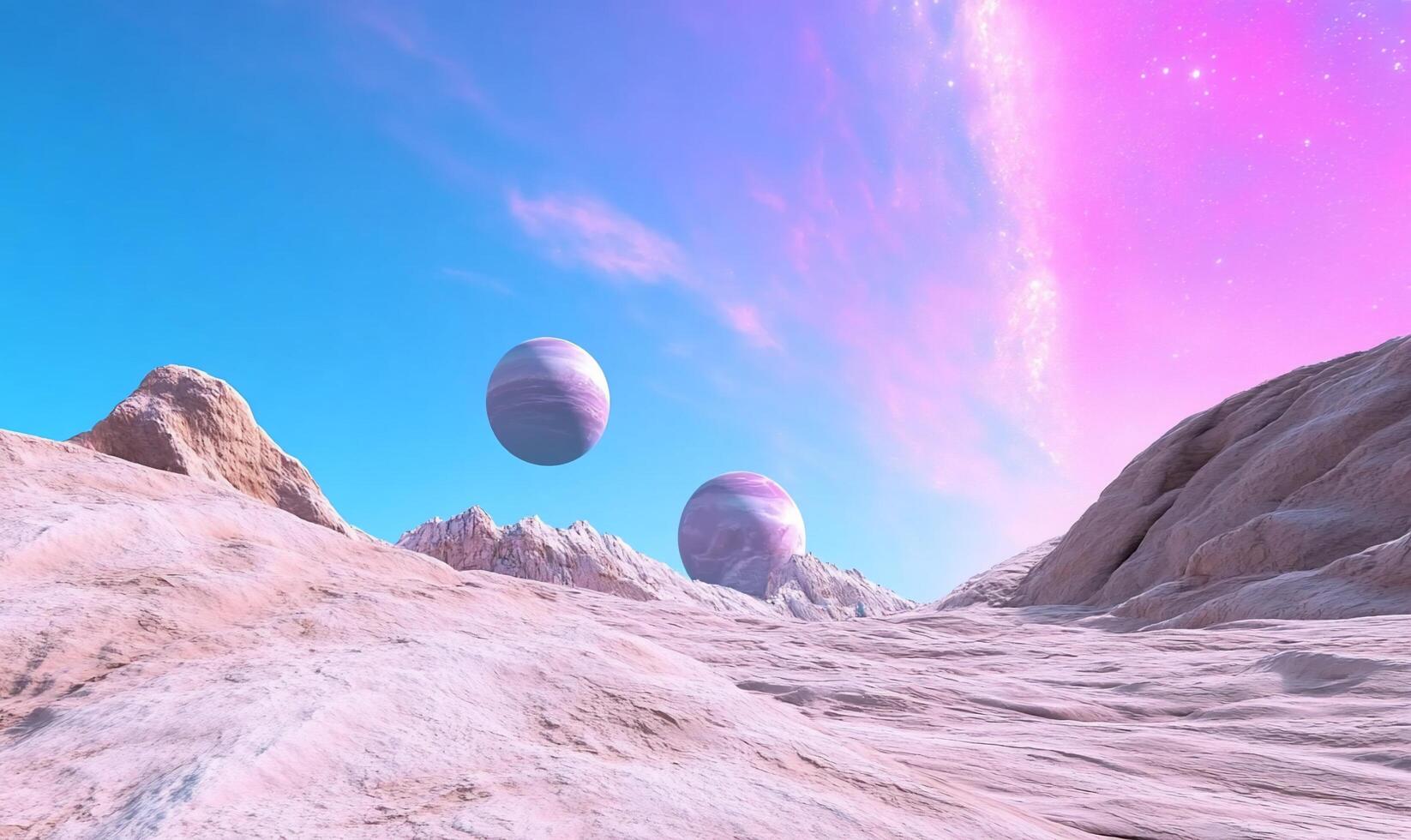 A scene with two pink balls in the desert photo