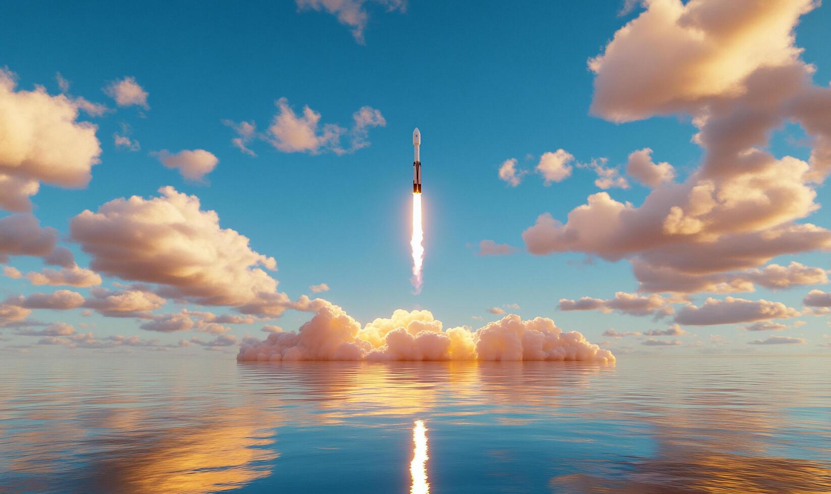 A rocket is taking off into the sky photo