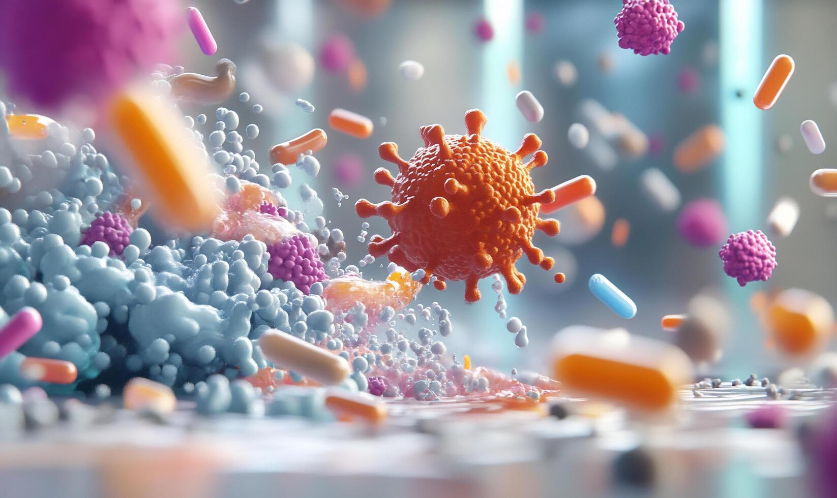 3d rendering of viruses and bacteria photo
