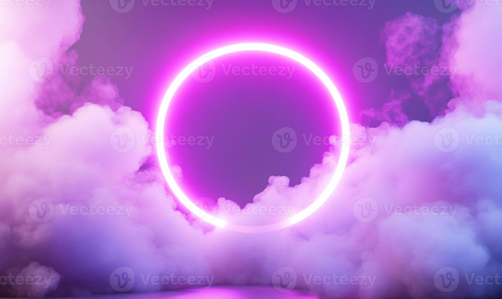A purple circle surrounded by clouds photo