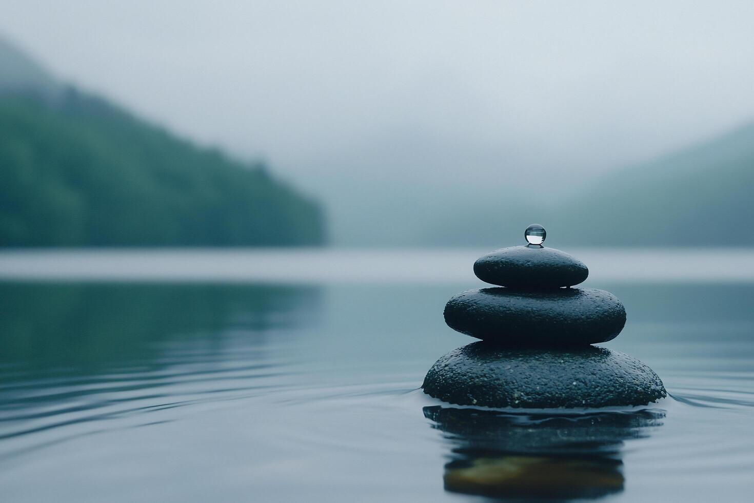 A stack of rocks sitting on top of a lake photo