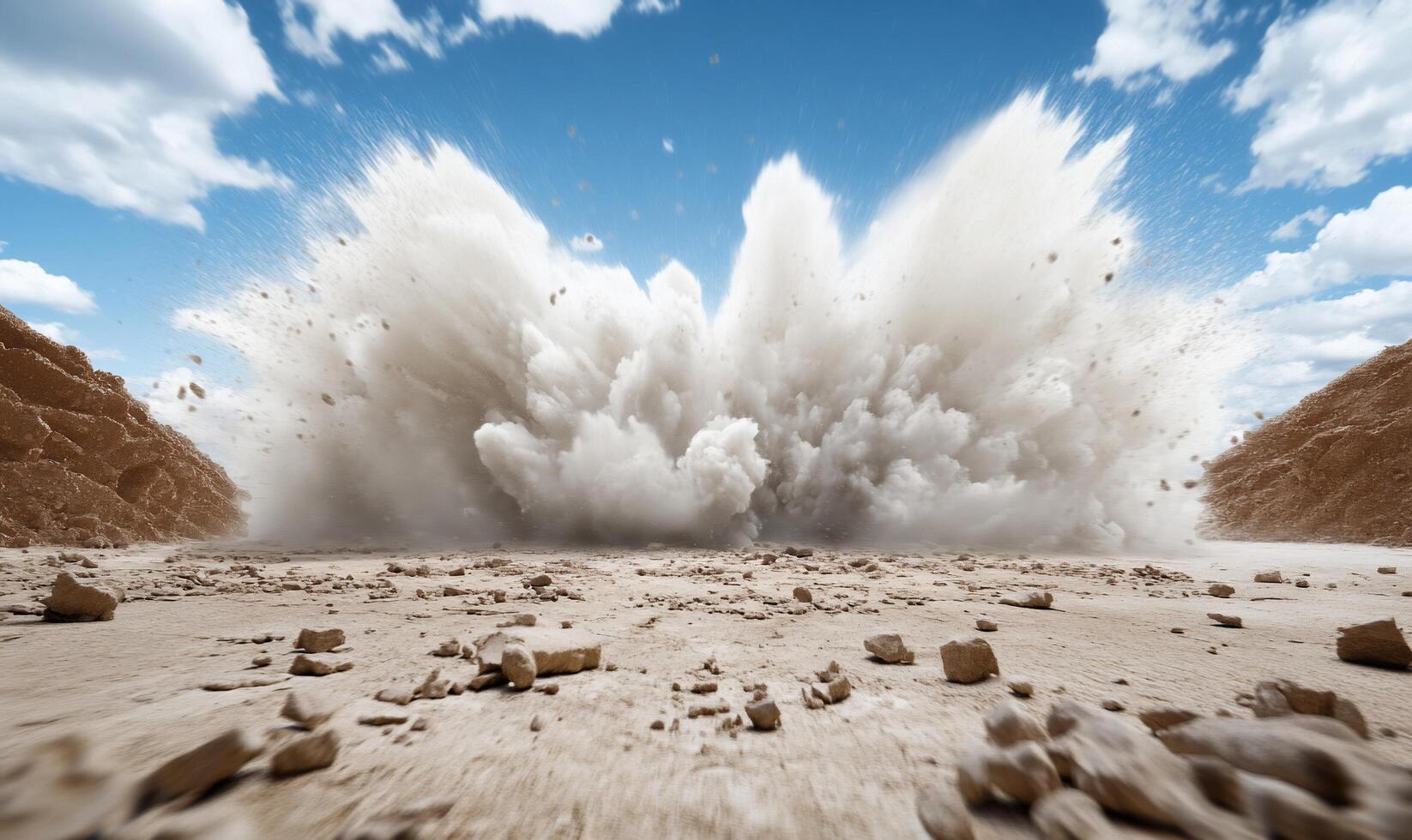 A large explosion of sand and dirt photo