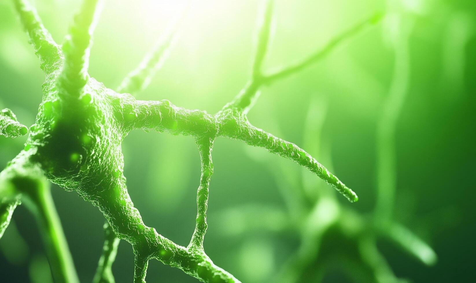 A close up of a green neuron photo