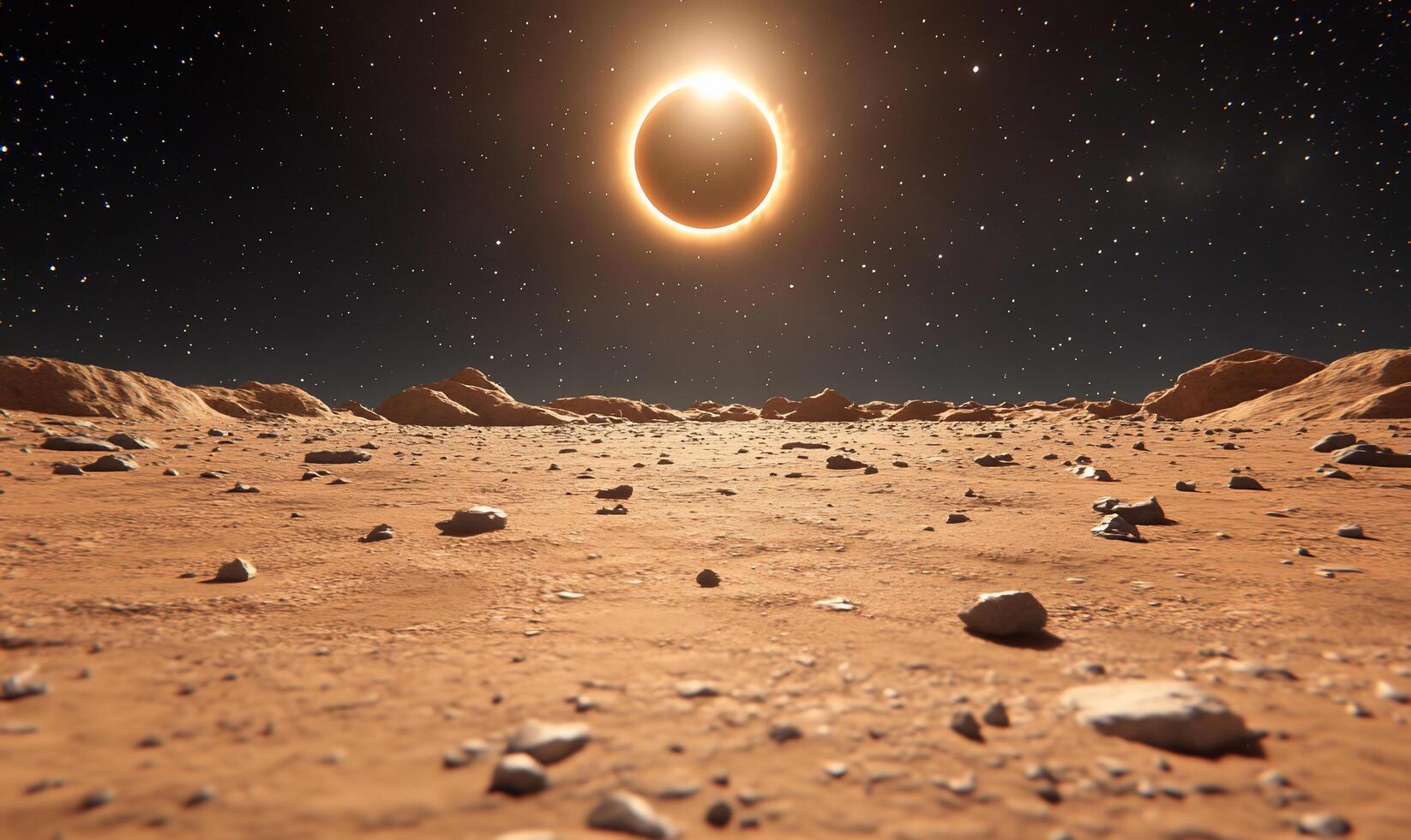 An eclipse over the surface of a desert photo