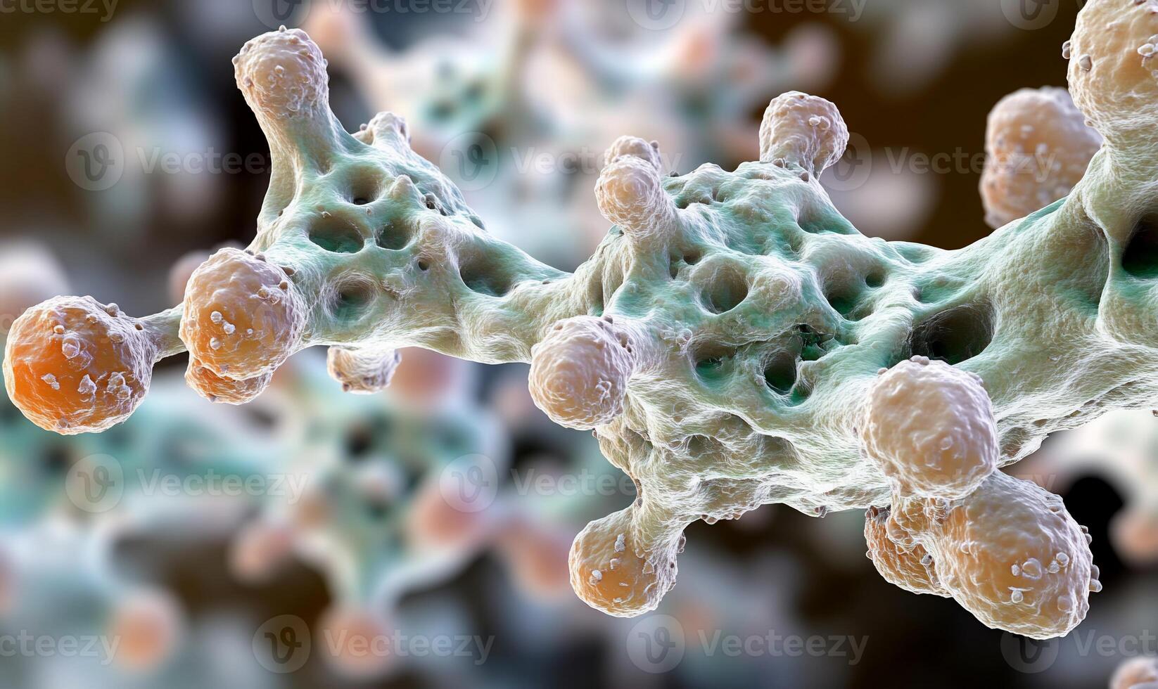 A close up of a cell with many different types of cells photo