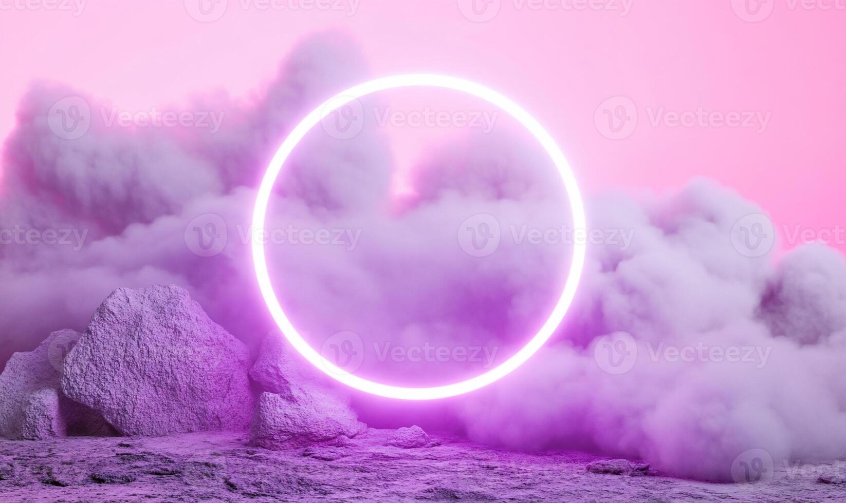 A purple circle surrounded by smoke and clouds photo