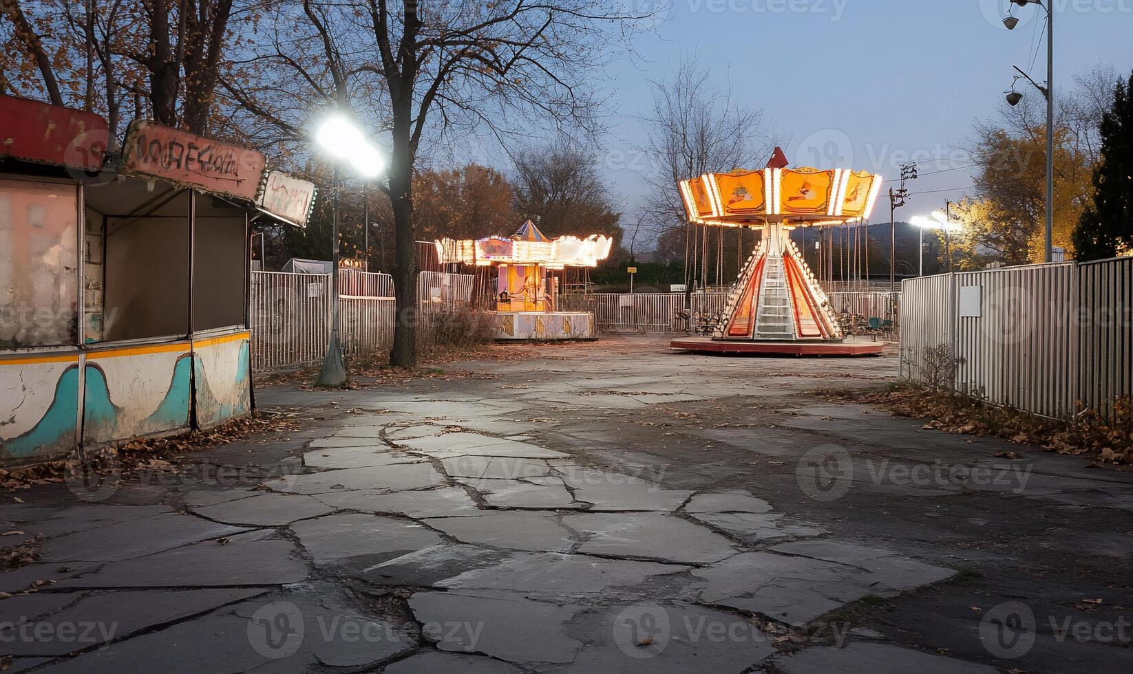 A view of a carnival ride at dusk photo