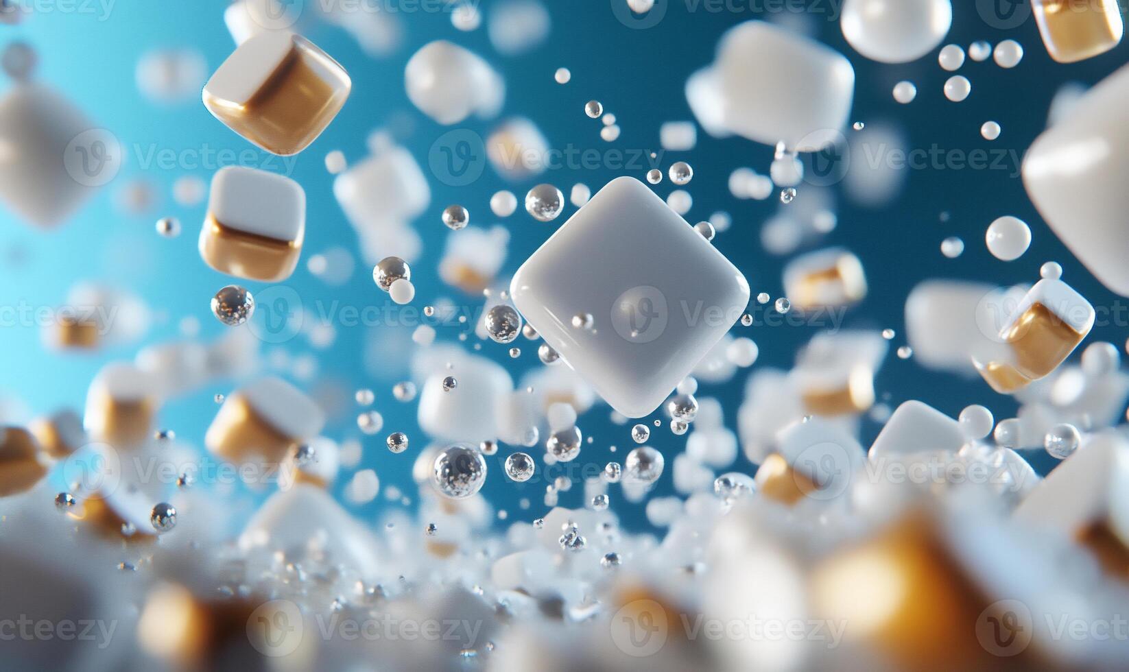 3d rendering of white cubes floating in water photo