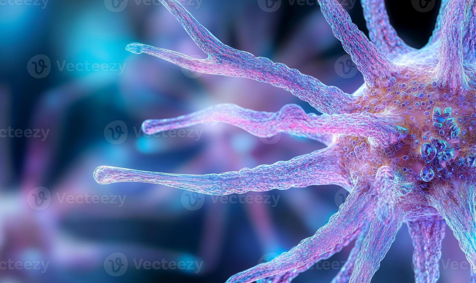 A close up of a cell with a purple and blue background photo
