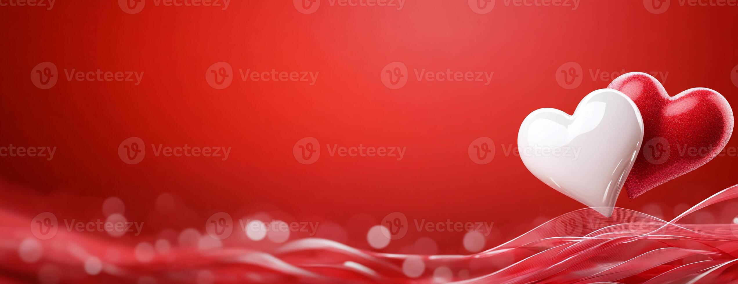 Two heart shapes on a red background, symbolizing love and affection. photo