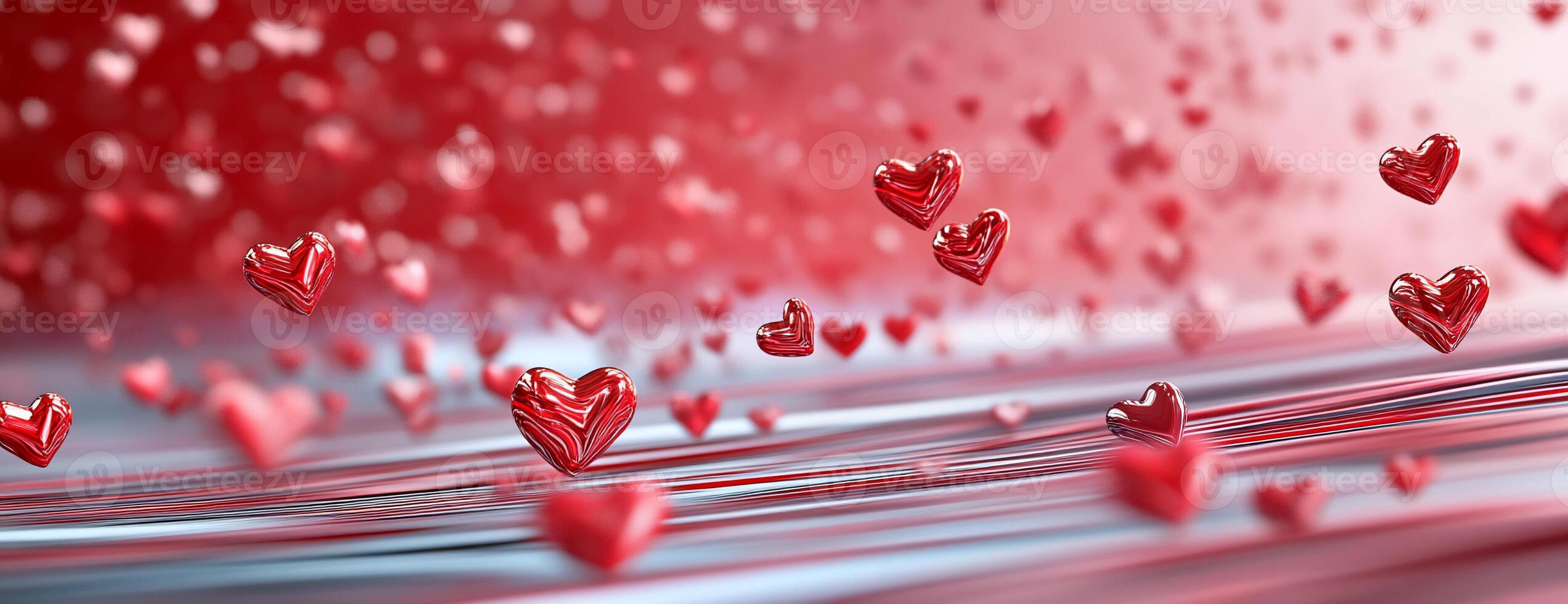 A vibrant scene of floating red hearts, symbolizing love and affection. photo