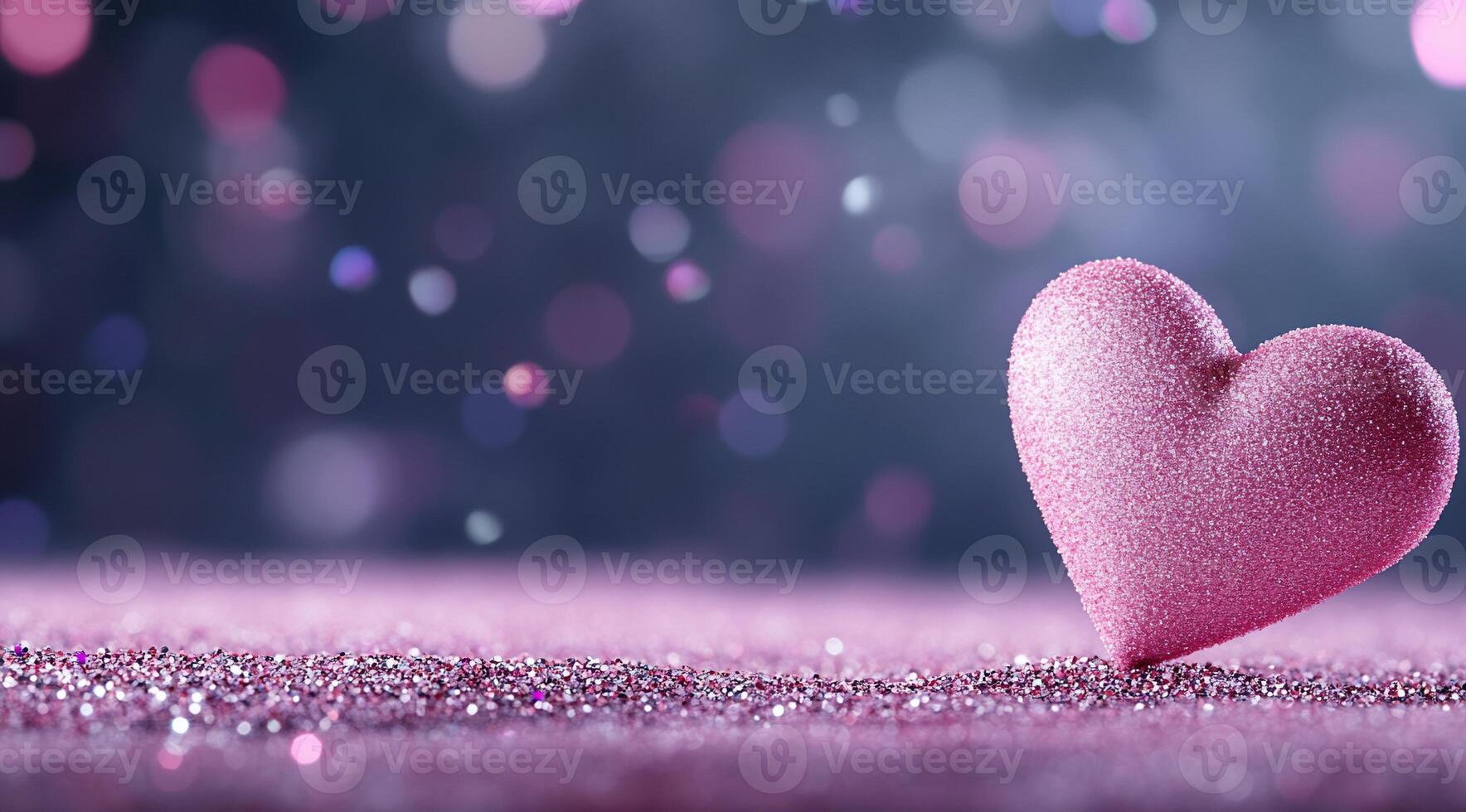 A sparkling pink heart on a shimmering surface, evoking love and joy. photo