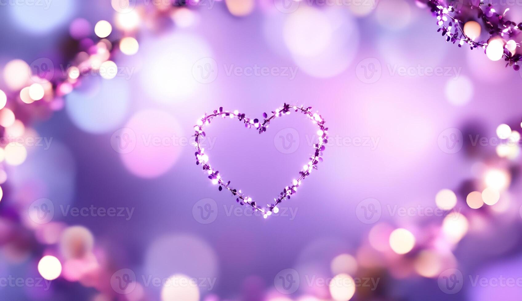 A heart shape surrounded by soft purple lights and bokeh effects. photo
