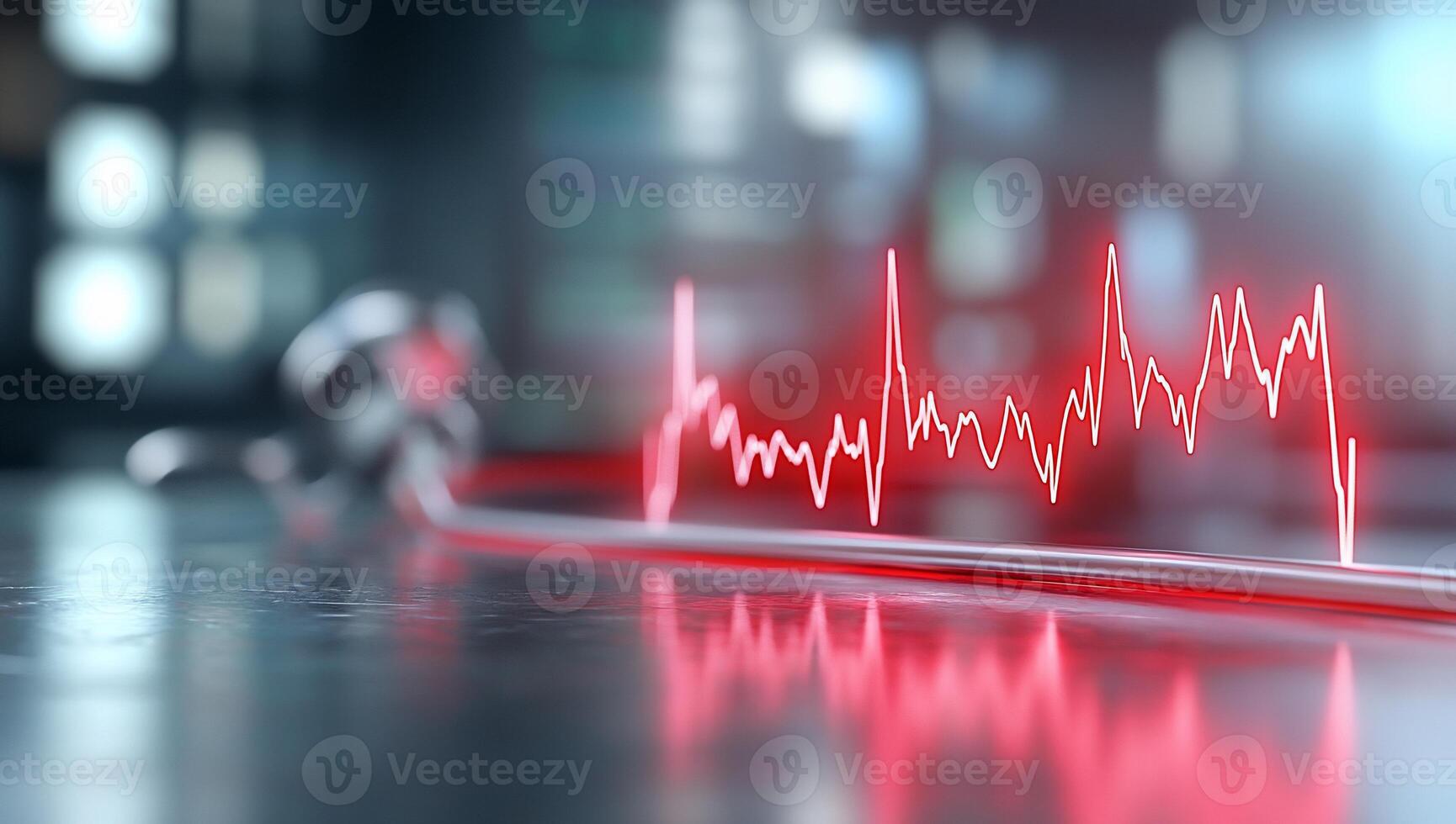 A stethoscope with a heartbeat line, symbolizing medical monitoring. photo